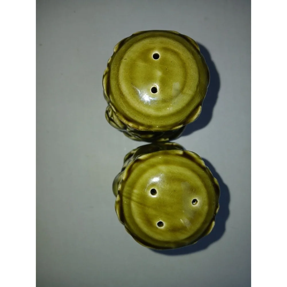 Vintage Harves Olive Green Glaze W/ Fruit & Veg • Salt & Pepper Shakers‎ • Japan